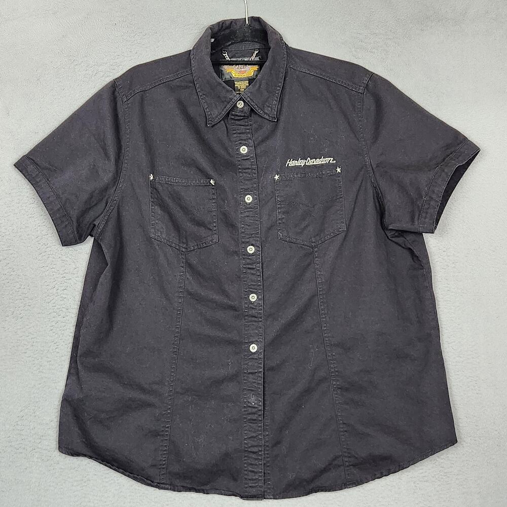 Vintage Harley-Davidson Shirt Womens 1W Black Short Sleeve Studded Stars